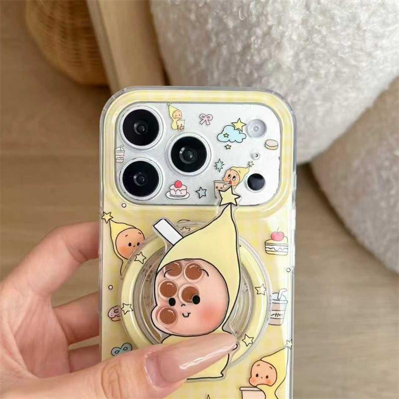 Kawaii Cartoon Star Baby Magnetic Phone Case For iPhone 17 Pro 15 14 16 Pro Max Cover with Shaking Stand For Magsafe Case