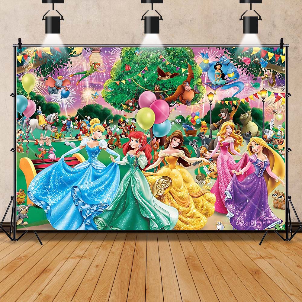 Disney Character Collection Background Customized Castle Snow White Mermaid Rapunzel Girls Happy Birthday Party Photography Prop Vinyl--W120xH80cm