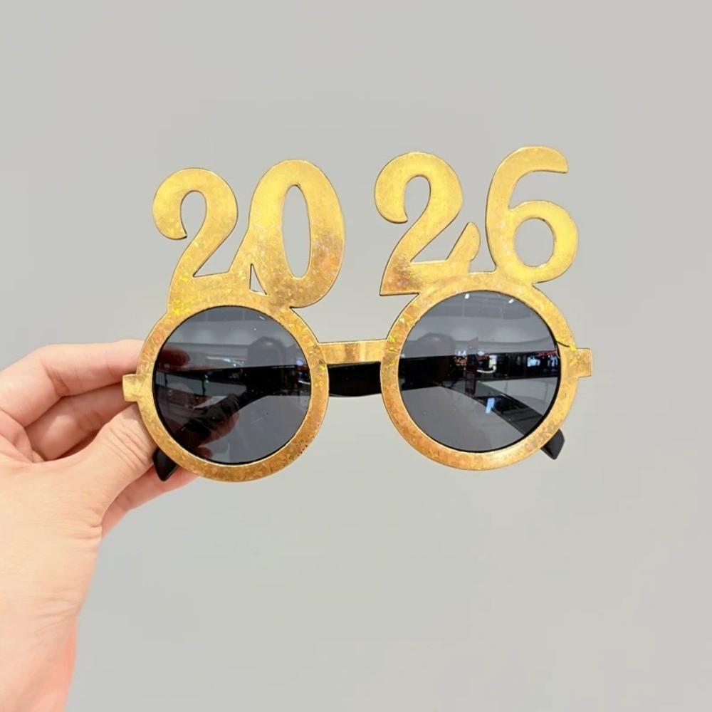Shiny 2026 Happy New Year Glasses Cute Creative Christmas Glasses Colorful Sweet New Year Decorative Sunglasses