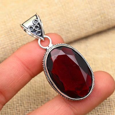 Red Garnet Gemstone Handmade 925 Sterling Silver Jewelry Pendant For Women