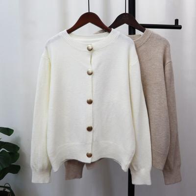 Autumn and Winter New Design Sense Single-breasted Solid Color Knitted Cardigan Loose Lazy Wind Sweater Jacket Women