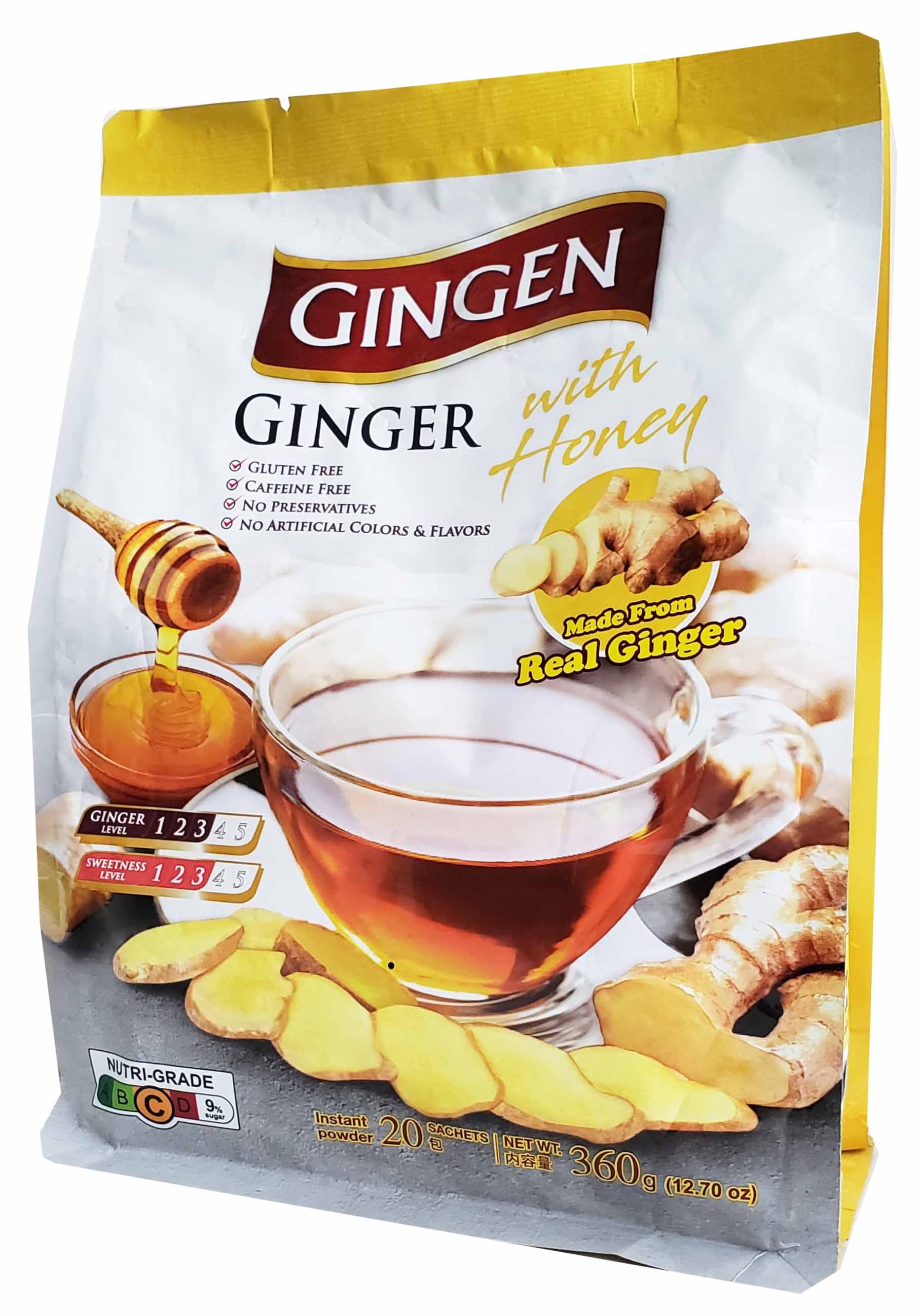 

Morishiro Gingen Ginger Drink with Honey and Brown Made in 18g x 20 bags Sugar, Thailand,