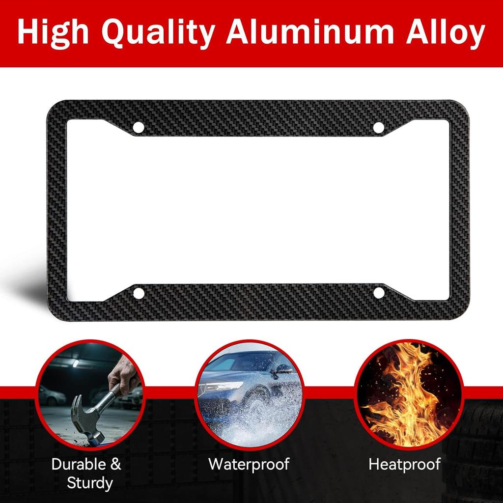 OLLEN Aluminum License Plate Frames For Front & Rear, 2 Pack Heavy Duty Car Tag Holder Protector, With Mount Hardware, Screws Caps, 8 Rattle Proof