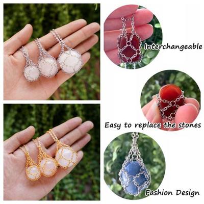 Copper Crystal Holder Cage Necklace Silver Color Stone Holder Necklace Chain Necklaces Party