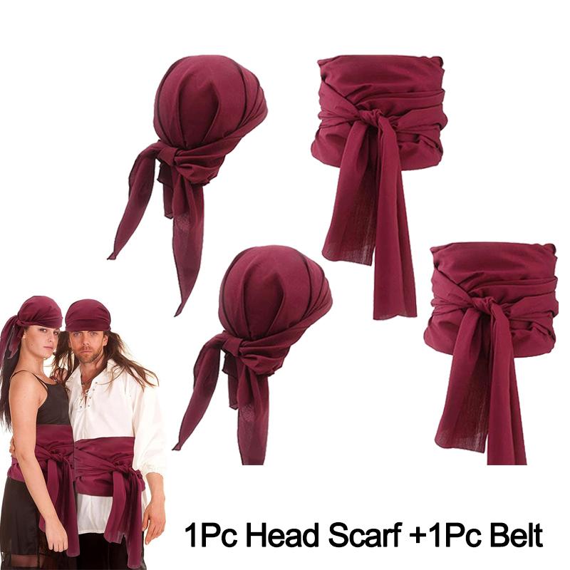 Pirate Cosplay Costume Hat Head Scarf Belt Medieval Renaissance Vintage Pirates Women Men Headband Waist Belt Halloween  NEW
