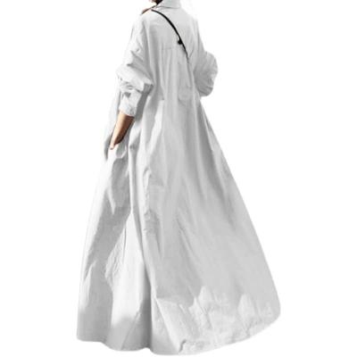 JINJUDUO Vintage Long Sleeve Solid Color Loose Cotton Linen Dress with Vintage Ethnic Style for and Winter Women's Hem, Spring, Summer, Fall, (3XL,