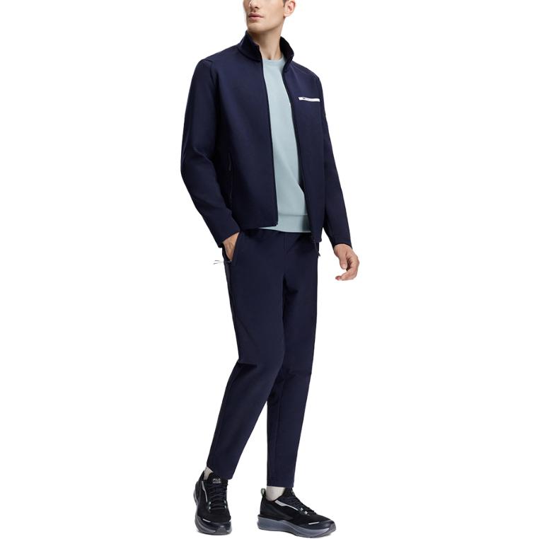 FILA 2023 Autumn New Knit Long Sleeve Jacket Basic Stand Collar Fitness Sports Top Men tops Royal-Blue A11M341501FNV