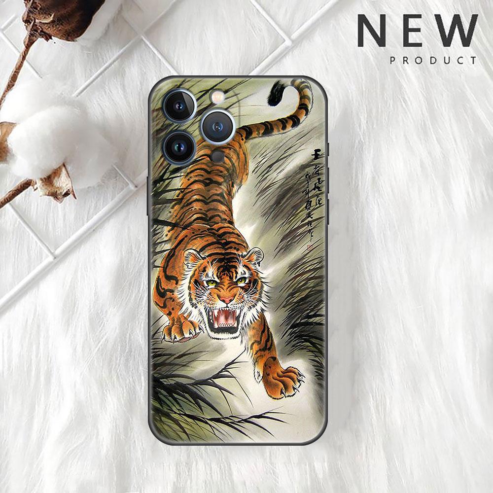 

Чехол Funda для Apple iPhone 14 11 13 7 12 Pro 7 XR XS Max 8 Plus 6 14Pro 13Mini, черный мягкий чехол для телефона Tiger Crane ART iPhone 6 6S