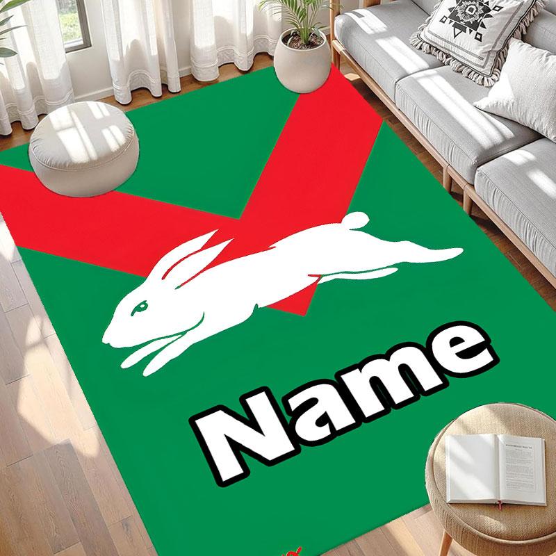 Custom Name Personalized South Sydney Rabbitohs Print Carpet, Versatile Home Decor Rug, for Playroom, Apartment, Balcony, Entryway, Hallway Gift