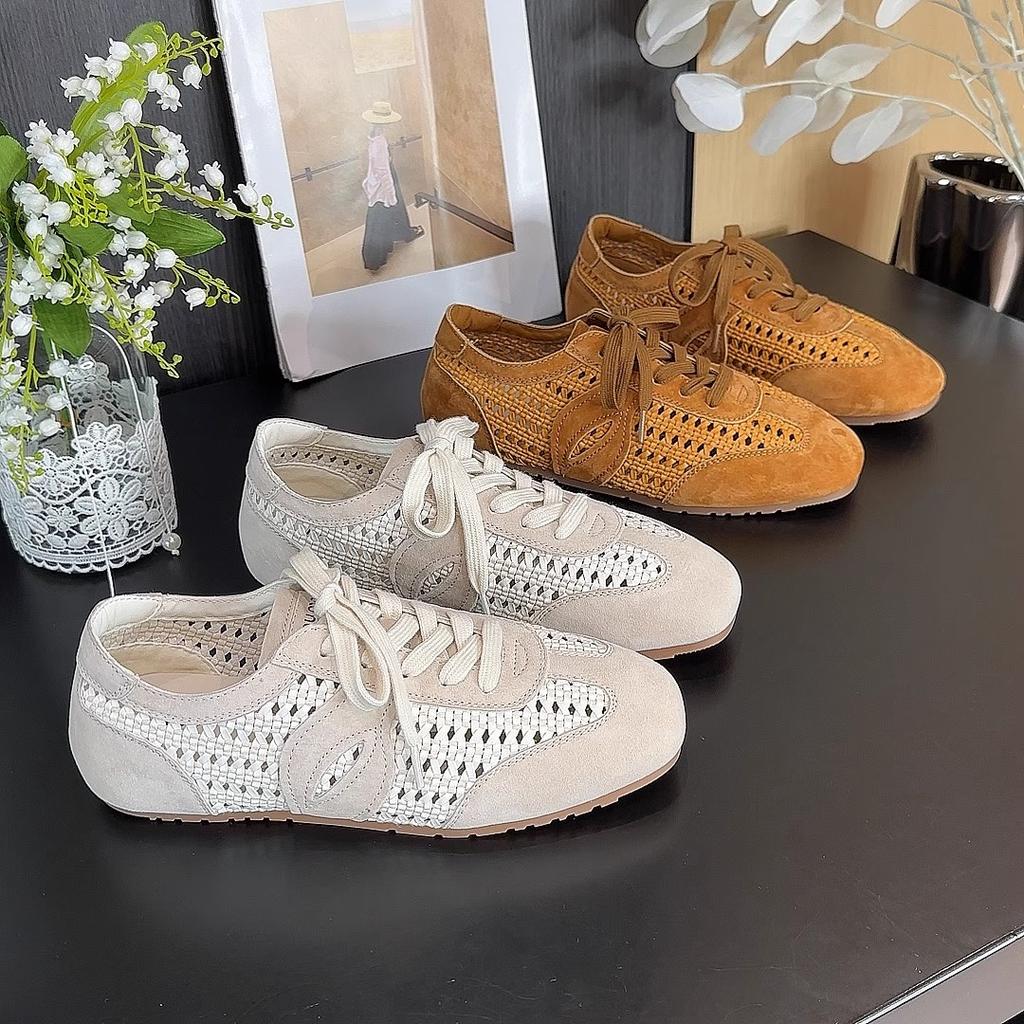 2025 summer new mesh breathable soft bottom flat bottom German training shoes women's sports and leisure shoes lightweight and versatile Forrest