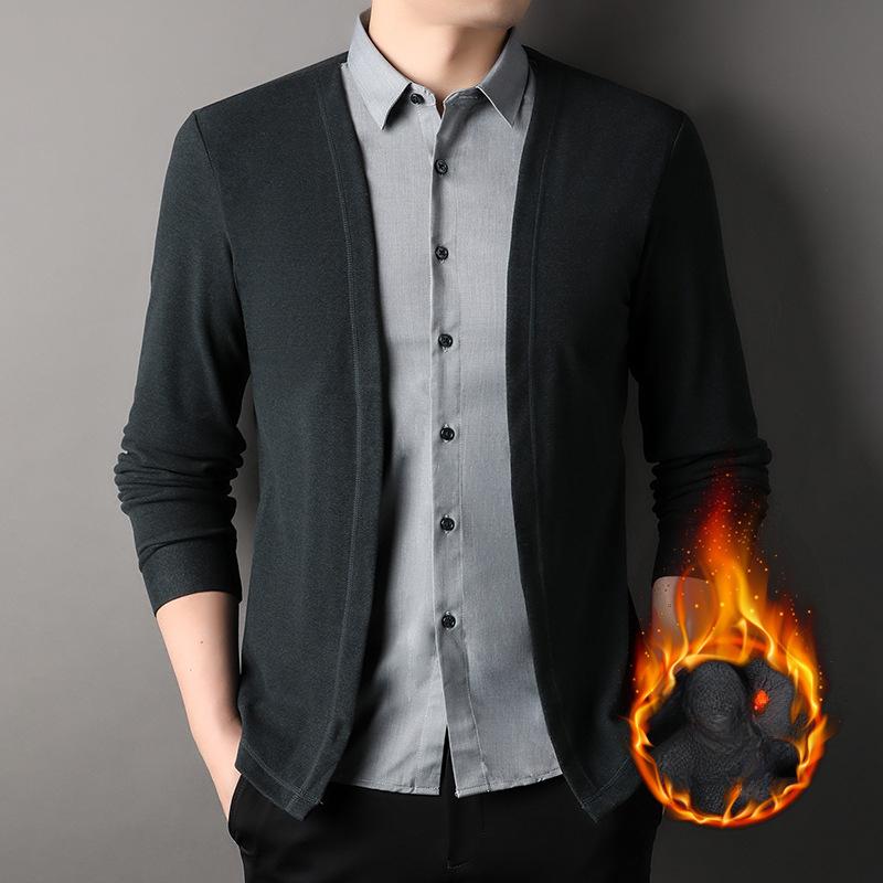 Мужская поддельная рубашка из двух частей с флисовым деловым утолщенным термолацканом — фото 3