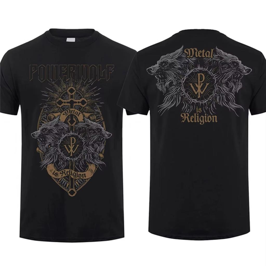 Streetwear Vintage Fashion Tee Men T Shirt Double-sided Via Dolorosa Black By Powerwolf Oversize Top Graphic Unisex Short Sleeve