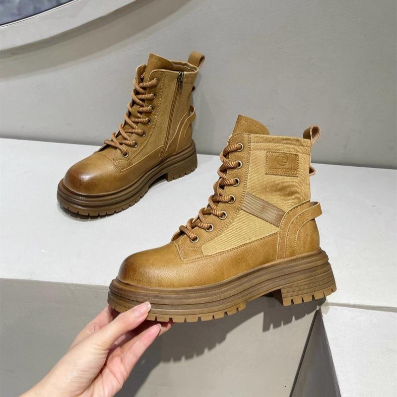 Martin boots female neutral wind 2025 spring and autumn new popular round head retro tooling boots single boots thin velvet thick-soled short boots