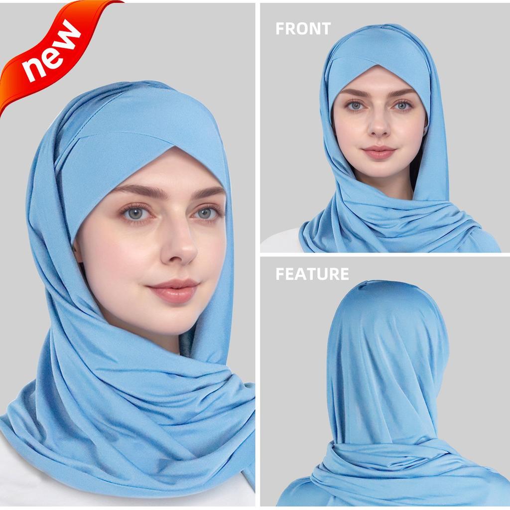 Muslim Fashion Solid Color Criss-Cross Head Wrap with Integrated Sandproof Scarf