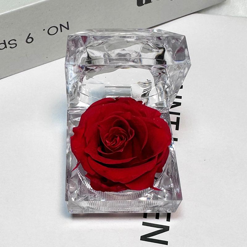 

Preserved Rose Jewelry Box Acrylic Transparent Eternal Flower Case Valentine s Day Gift Box for Ring Necklace Proposal Jewelry красный