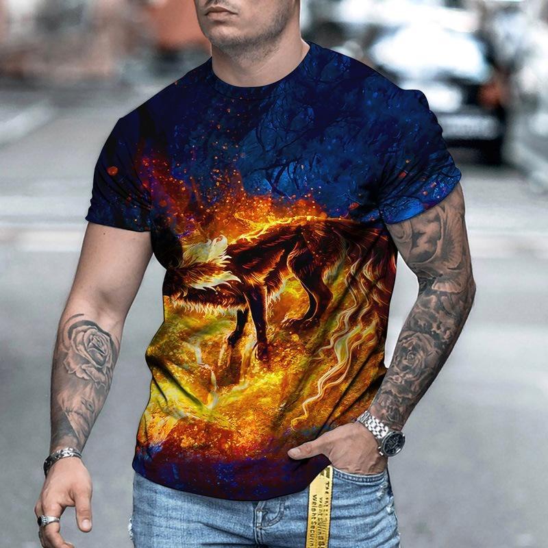 Pár Tričko s potiskem vlka Pánské 3D tričko Dropship Top Krátký rukáv Camiseta Kulatý výstřih Tričko Módní Ležérní