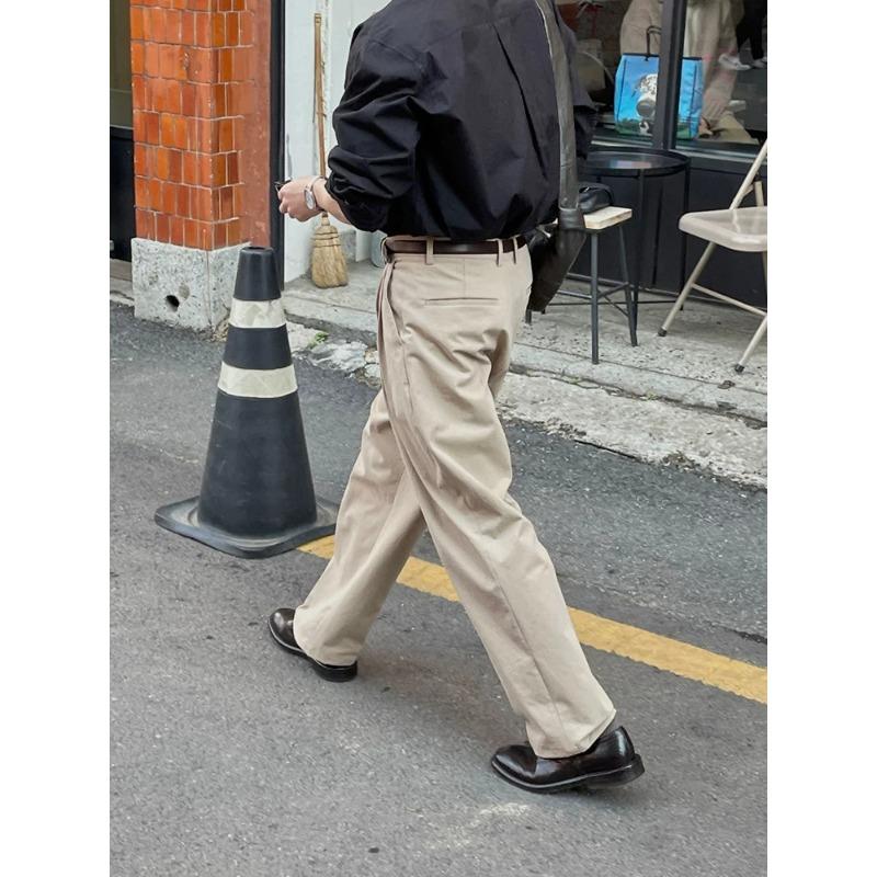 Men Loose Straight Double Pleated Casual Workwear Suit Long Trousers