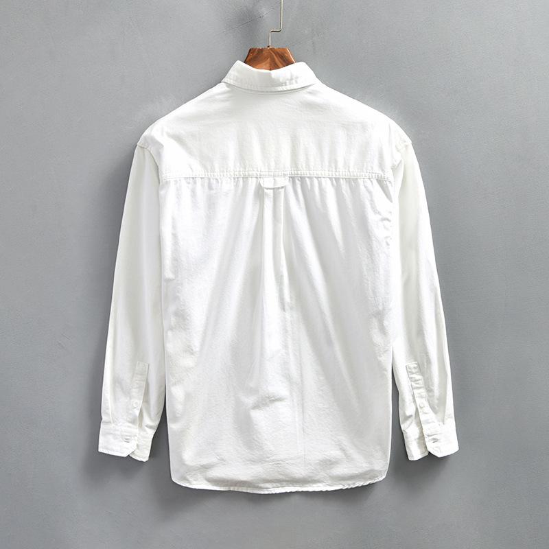 Japanese Style Workwear Man Shirts Spring and Summer Long Sleeve White Shirt Pure Cotton Men's Casual Shirt Double Pockets Loose Top