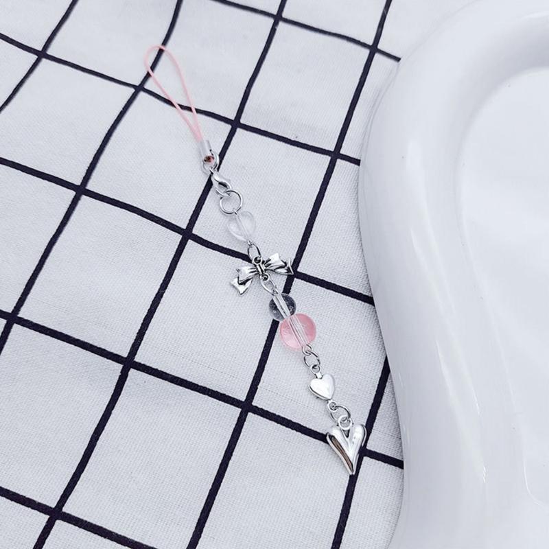 Bowknot Heart Cross Hanging Pendant Sweet Cool Phone Strap Bag Decoration Portable Hanging Lanyard Gift for Girls Women