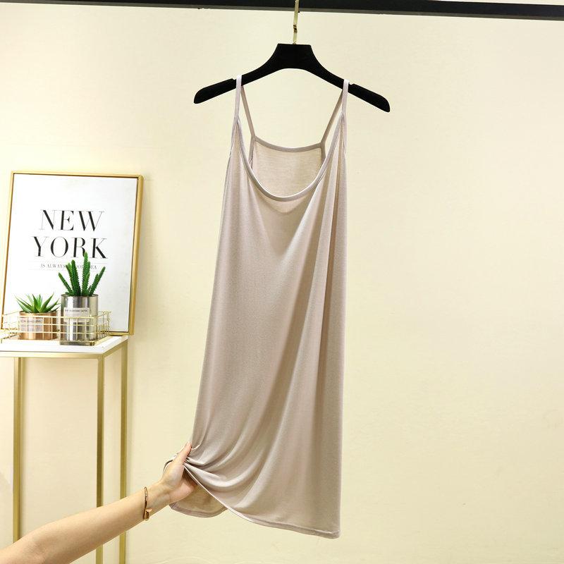 Modal Spaghetti Strap Dress Summer Sexy Sleeveless Tank Dress Solid Color Casual Camisole Dresses Mid-length Soft Sleepdress Basic Slipdress