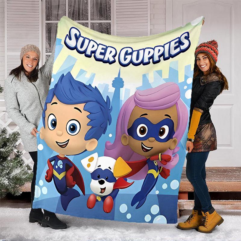 1pc Bubble guppies1 Theme Blanket - Digital Print, Polyester, Cozy for All Seasons, Perfect for Outdoor, and Travel
