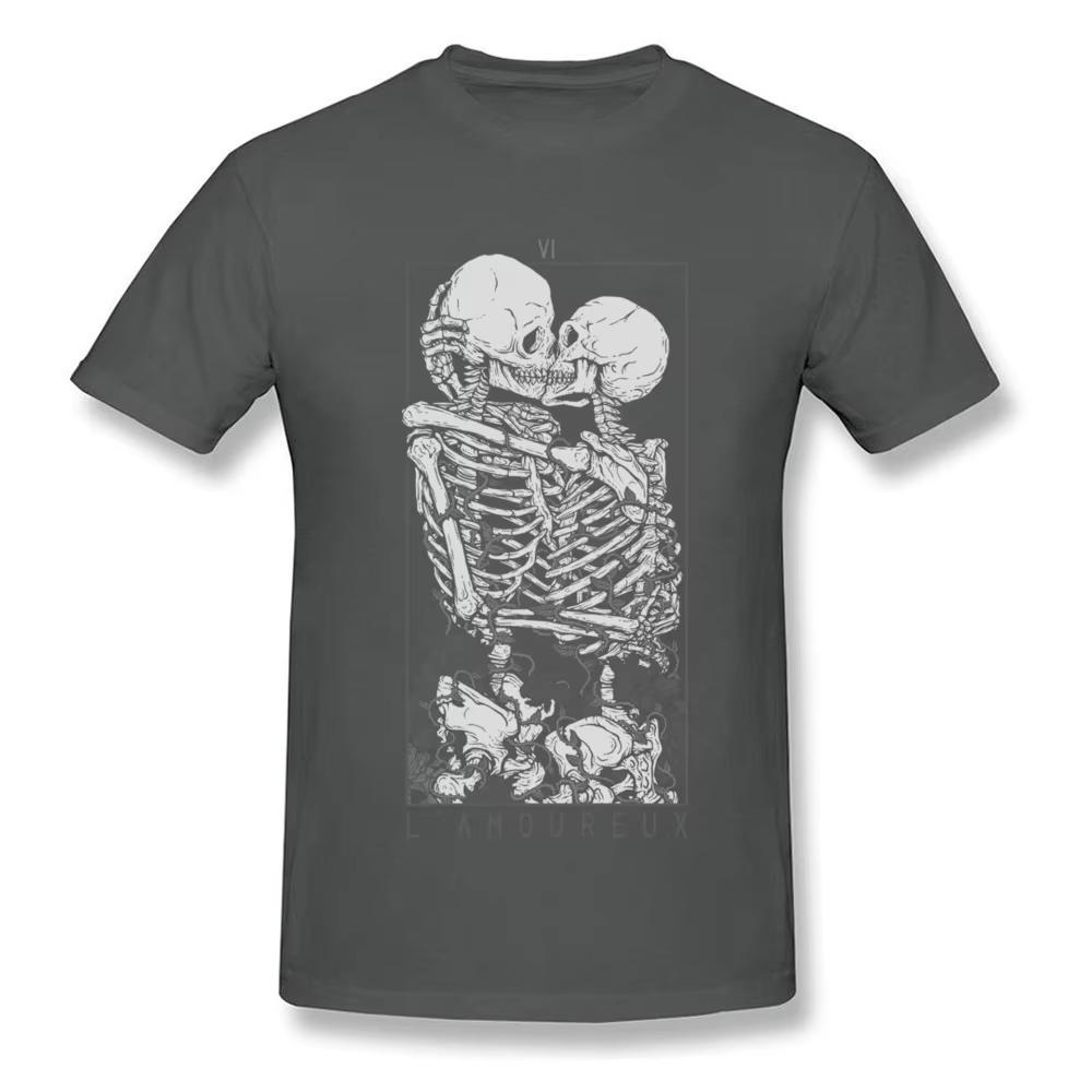 HOT SALE Couple Sweet Kiss Skull T-shirt Hug Me Soft Comfortable Cotton Couple Skull T-shirt Man Easter Death Punk Style T-shirt