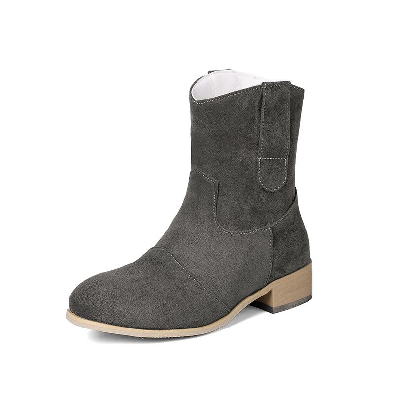 

Осень и зима новая обувь Мартин большого размера толстый каблук низкий каблук короткие ботинки однотонные задняя молния ковбойские ботинки 39 серый