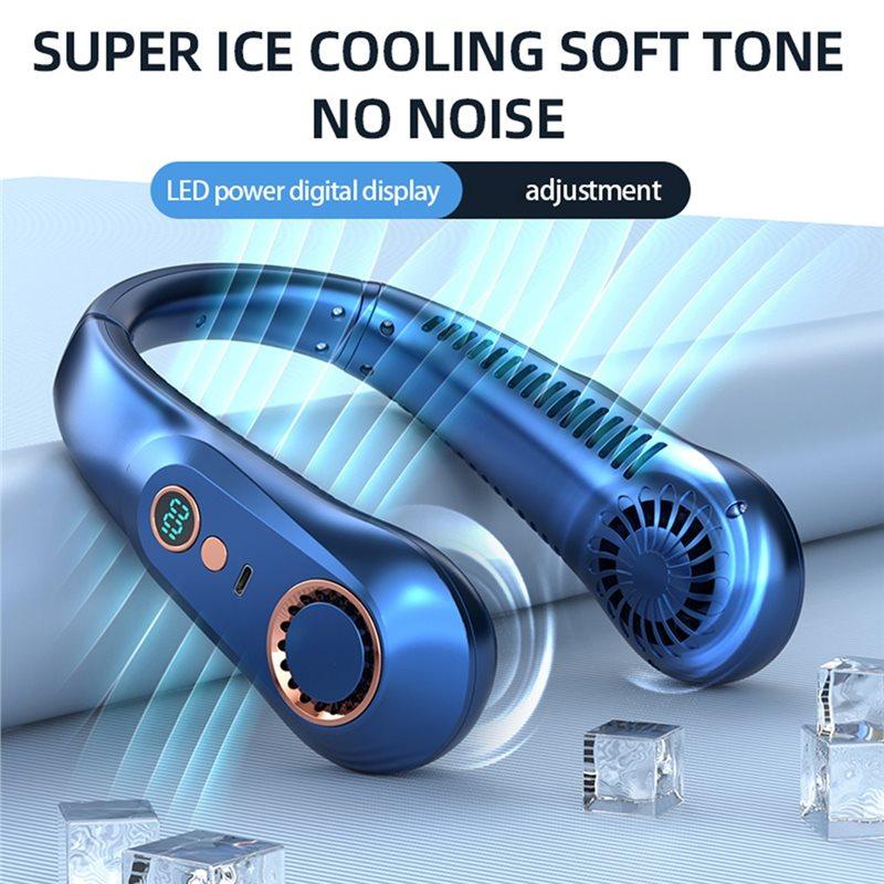 ABWM-USB Rechargeable Digital Display Mini Hanging Neck Fan Bladeless Power Air Cooler Summer Portable Neckband Electric Fan