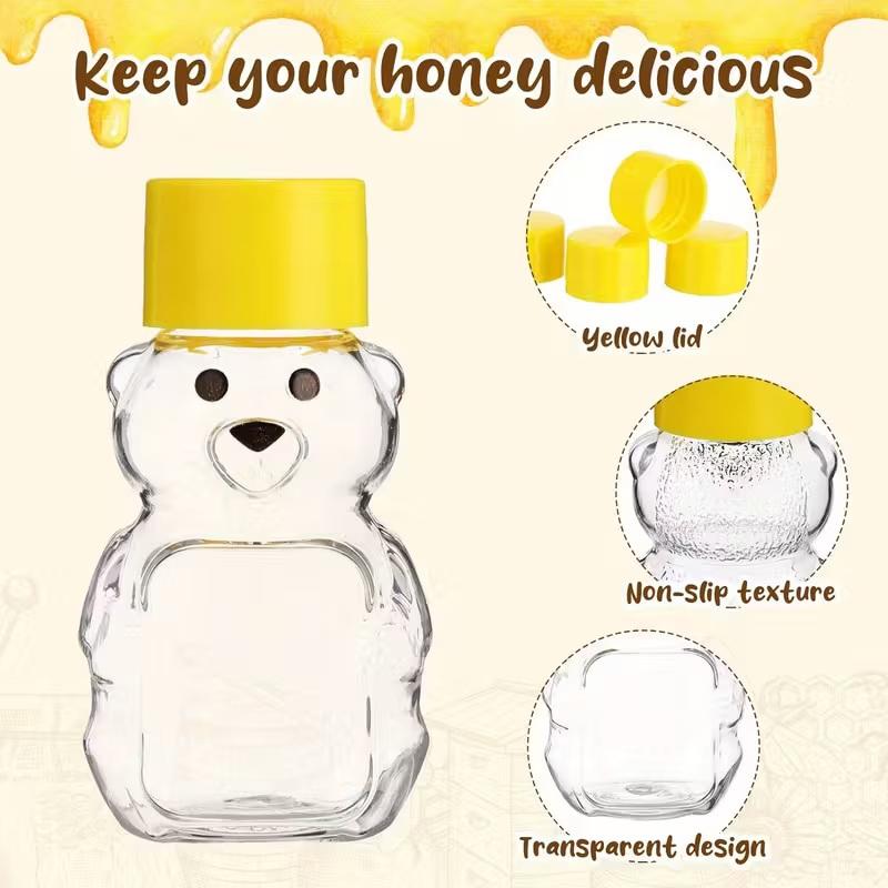 20Pcs Plastic Transparent Disposable Cartoon Bear Juice Bottle, Small Capacity Dispensing Bottle, 60Ml Honey Bottle