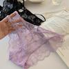 Slightly Tipsy Love - Purple Lace Low-Waist Breathable Cotton Panties with Cross Cutout
