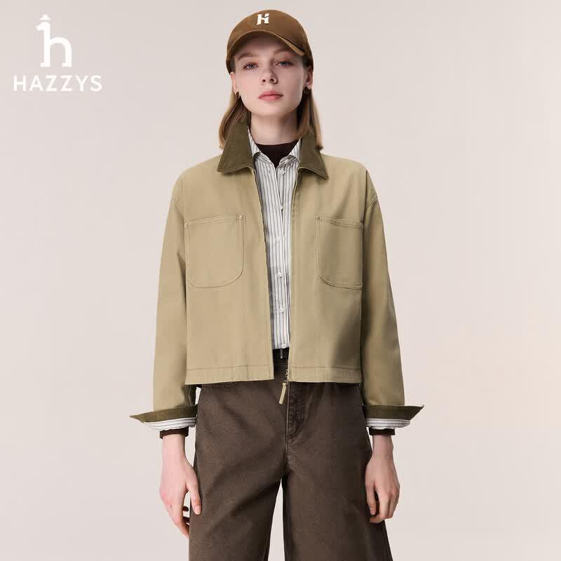 HAZZYS Women's PHIZ Series Contrast Collar Short Jacket