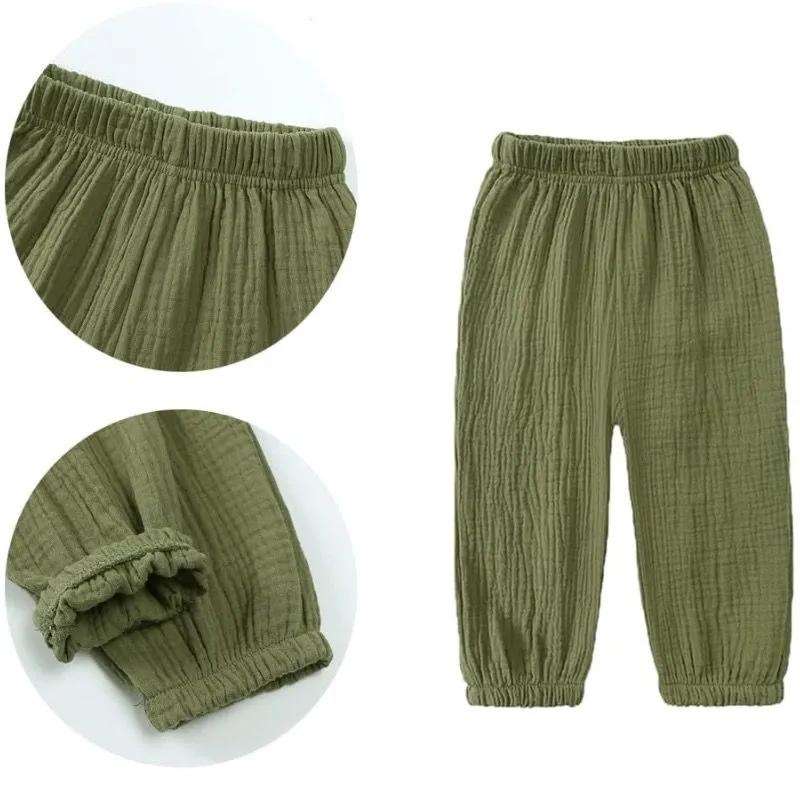 Baby Boys Girls Linen Pleated Summer Cotton Harem Baggy Pants Kids Clothes Children Sweatpants Trousers Breathable