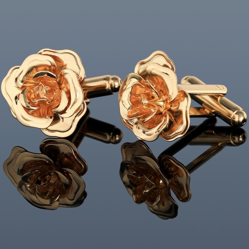 Comfort Fit French Cufflinks Copper Crafted Rose Pattern Shirt Sleeve Button Elegant Option for Various Occasion Wear