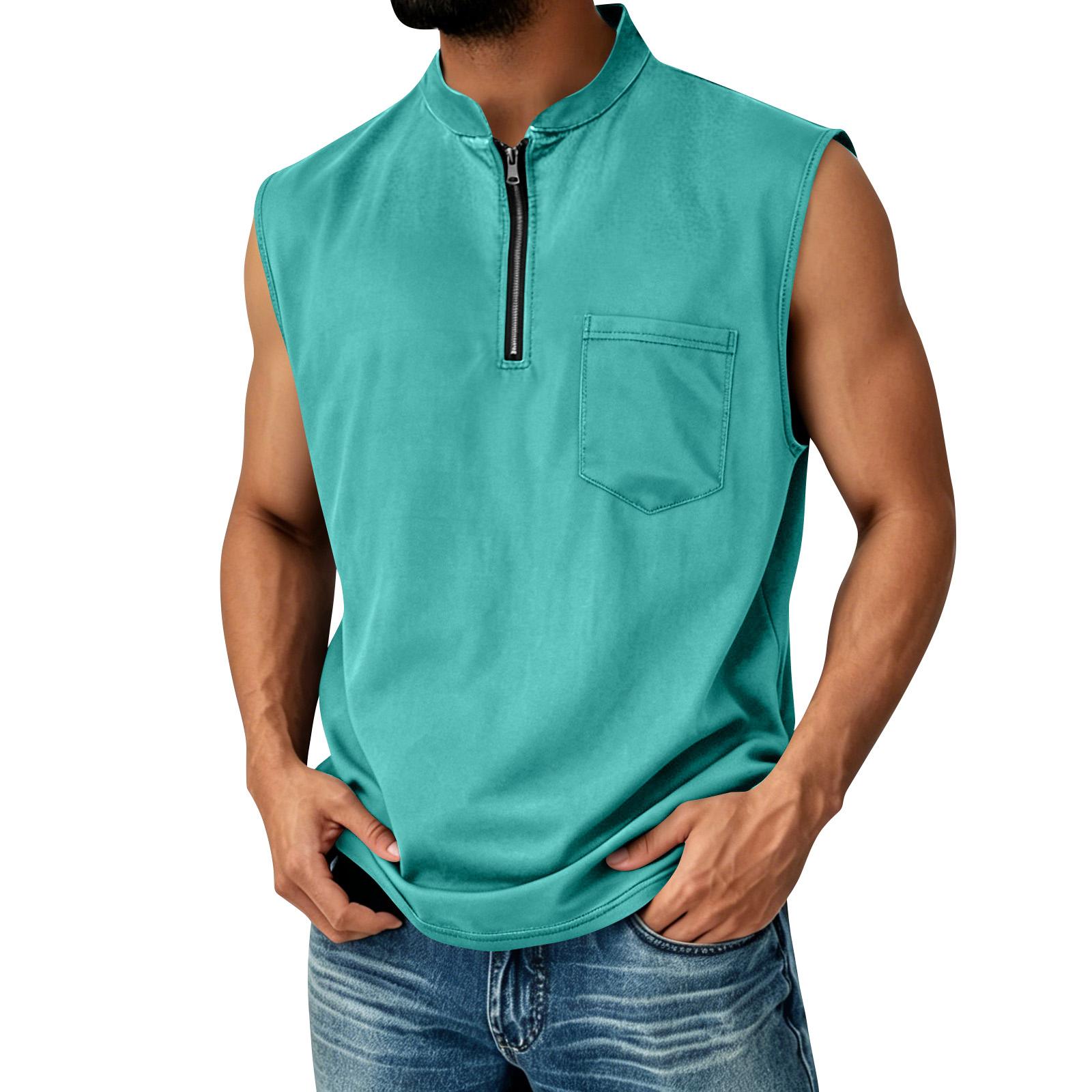 Men s Sleeveless Pullover Vest Half Zip Casual Comfortable Pocket Front Lightweight Soft Fabric Relaxed Fit XL