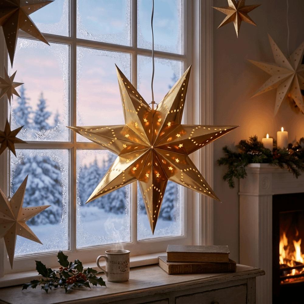 Colorful Paper Star Pendant Hollow Out Christmas Tree Ornament Xmas Decor Eid Mubarak