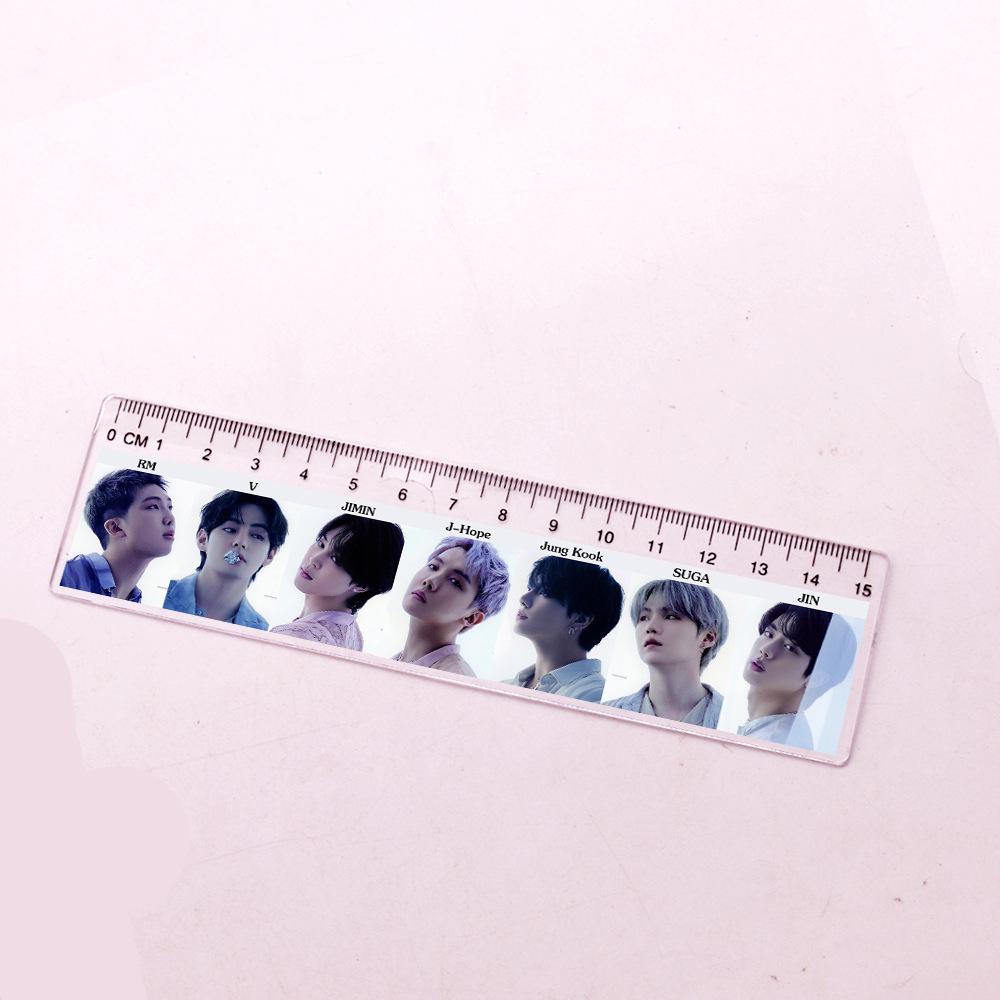 8pcs BTS Bangtan Boys Group Photo Acrylic Ruler, 15cm Clear Printed Straight Ruler, Kpop ARMY Fans School & Office Stationery