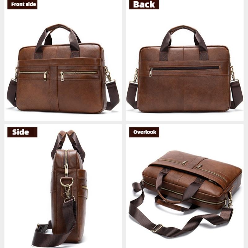 Men's Briefcase Leather Men's Bag Business Bag 14 Inch Computer Bag Men's Shoulder Business Bag