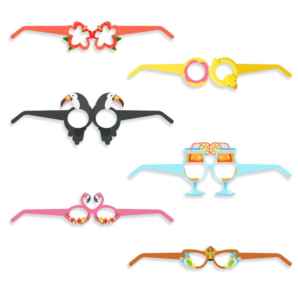 Hawaiian Party Parrot & Flamingo Paper Glasses - Summer Fun Theme