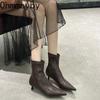 Autumn Fashion Pointed Toe Ankle Boots Women Slip On Low Heels Shoes Street Style Banquet Party Short Botas Mujer