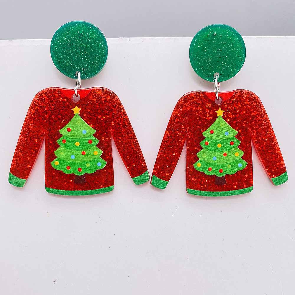 Christmas Acrylic Earrings: Red Sweater, Fairy Lights, Penguin & Santa Claus Dangles