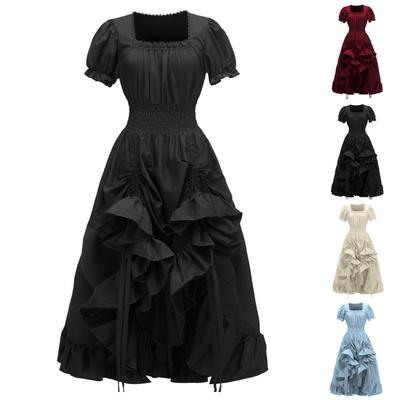 Dress For Women Stage Costume Halloween COS  Retro Solid Color Waistband Dress Party Evening Night Long Dress