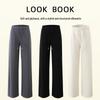 Women's Lightweight Wool Vertical Stripe Soft Pants with Elastic Drawstring Waist