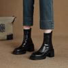 Fashion Women's Thick Heel Cotton Boots Winter New Round Head Back Zipper Leather Soft Soled Non-slip Mid-calf Boots