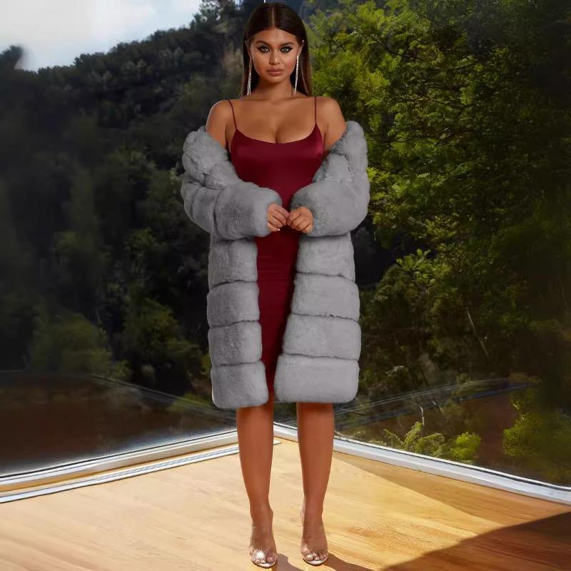 New imitation fur coat cotton coat thickened long women's coat trench coat first-hand light luxury style