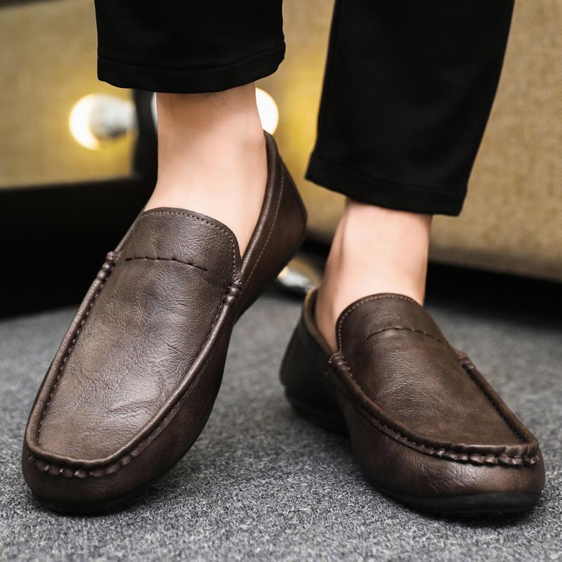 Fashion Men Loafers Party Driving Loafers Shoes Male Genuine Leather Business Office Leather Mens Casual Flats Moccasins Brown