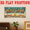 Vintage D Flat Warsaw Sign Metal Plate Featuring Polish Monument And Warsaw Architecture Large Retro Wall Decoration