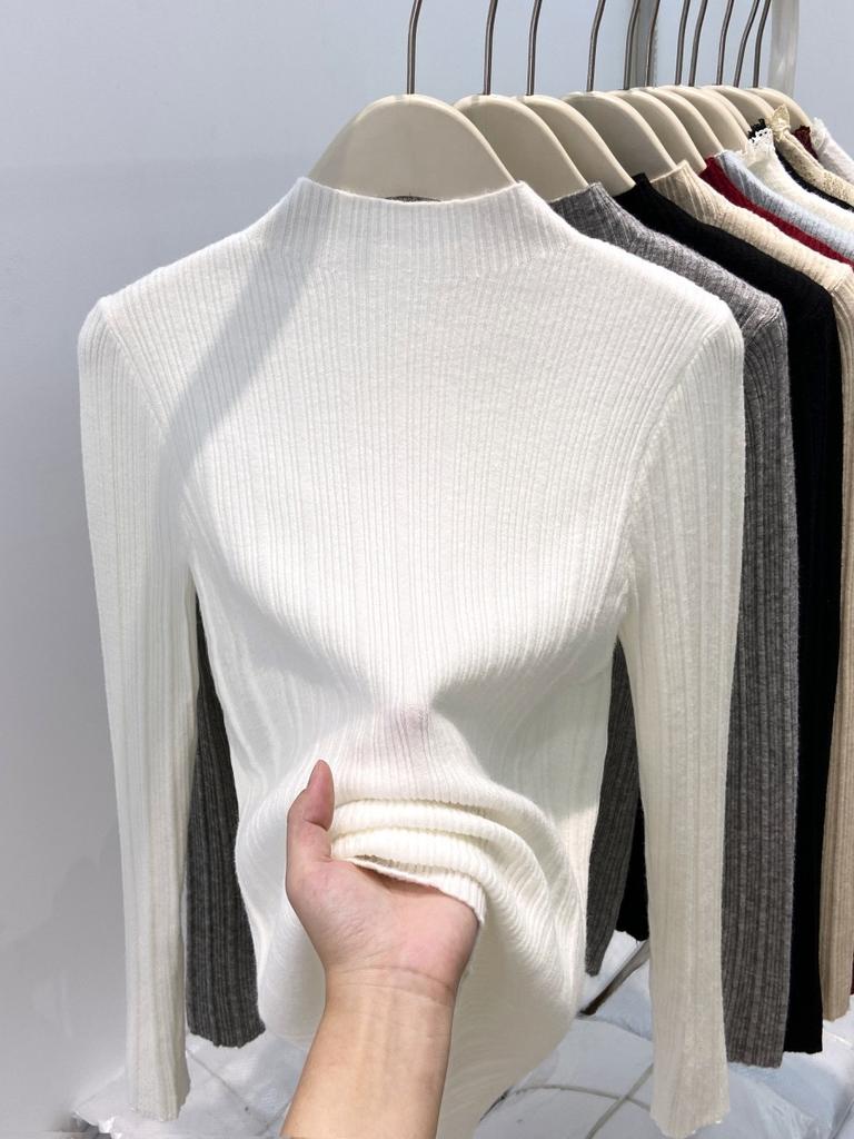 Small Stand-up Collar Pit Strip Knitted Bottoming Shirt Women's Spring Slim-fitting and Thin Inner Top High-end Sweater