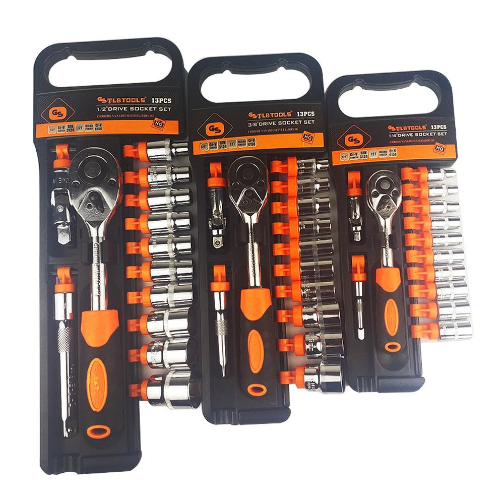 13-Piece Metric Ratchet Wrench Set with 1/2, 3/8, and 1/4 Sockets for Auto Repair 7106A (3/8 13-piece Socket Ratchet Wrench Set)
