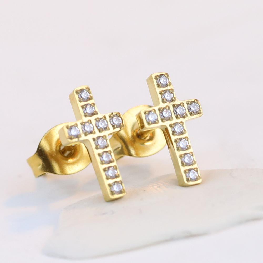 Stylish 6MM Stainless Steel Zircon Cross Earrings