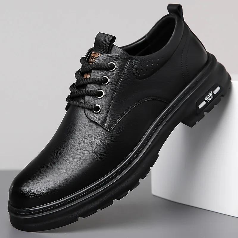 Men Leather Shoes Spring British Thick Soled Casual Derby Shoes Men Formal Wear Wedding Workwear Low Top